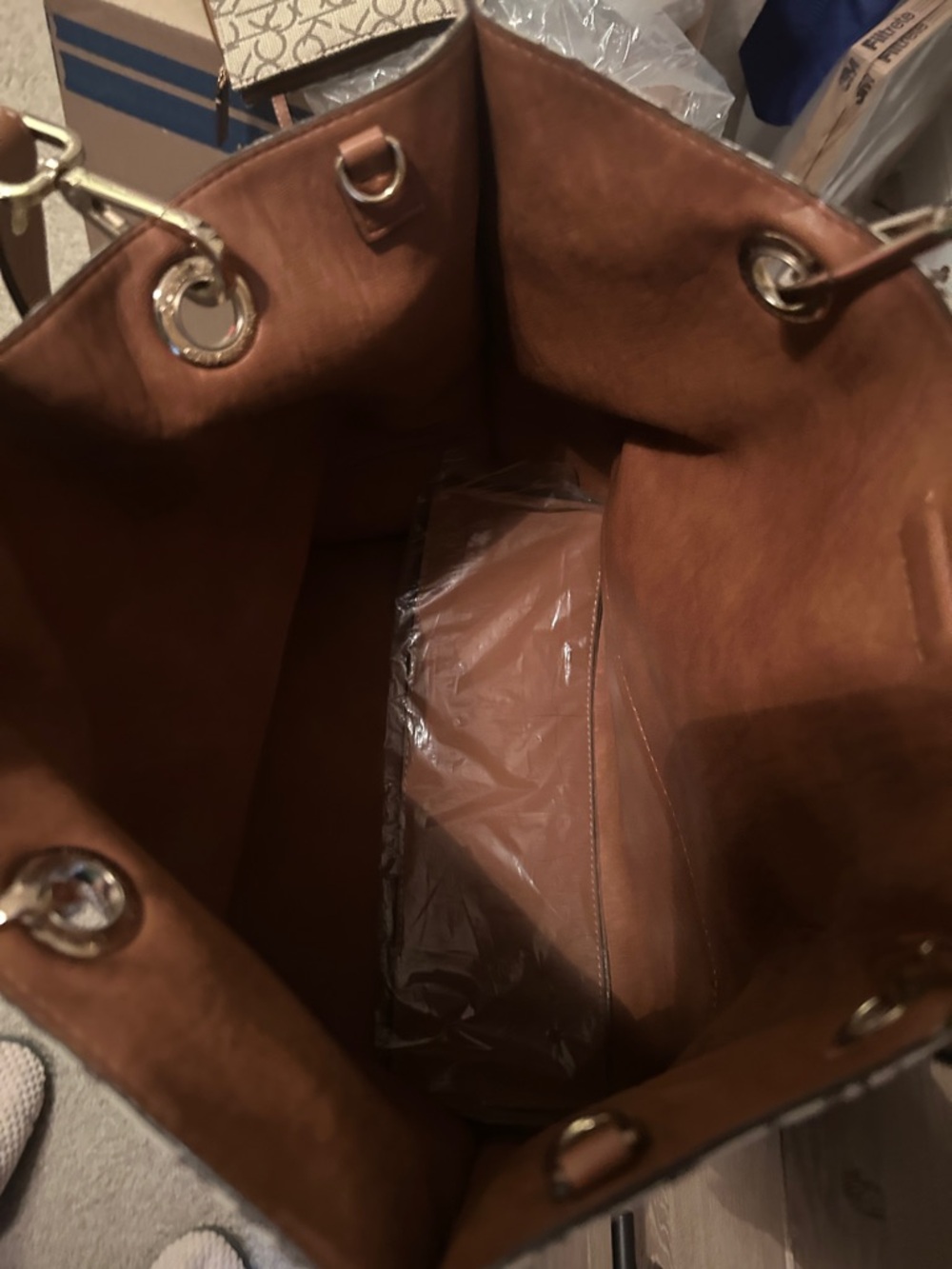 Calvin Klein Brown and Ivory Signature Logo Tote - Picture 6 of 11